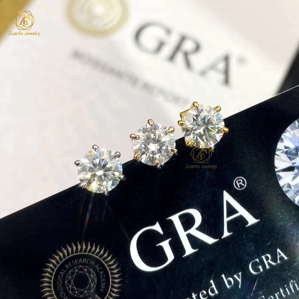 Moissanite Stud Earrings with Gra Certificate 1 Carat VVS Diamond Earrings Pass Diamond Test 925 Silver Earring for Women Ladies