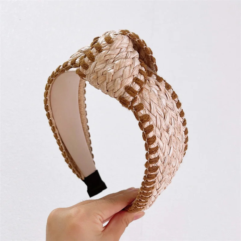 Raffia Knotted Headband Women Ladies Casual Shopping Headpiece Wide Female Hairbands 250610
