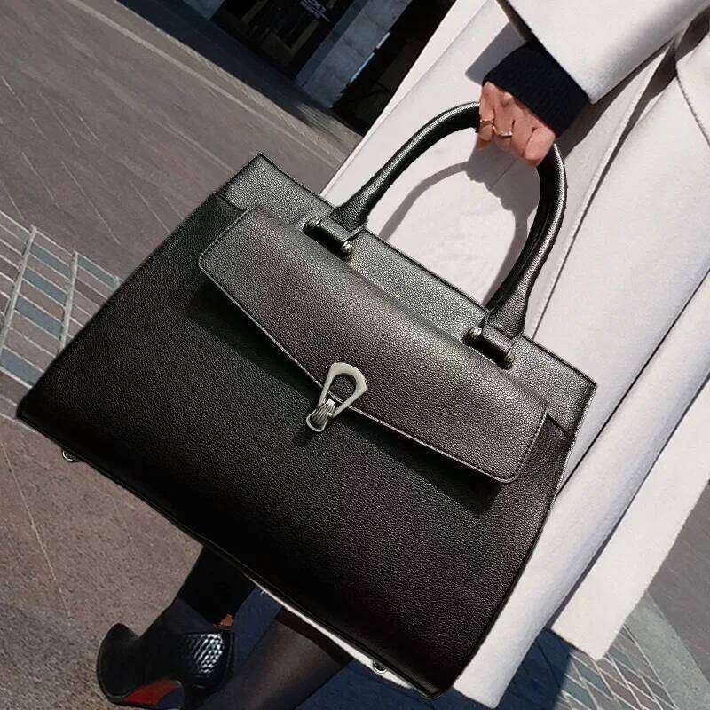 Ladies' Fashionable Retro Vegan Leather Tote Bag With Large Capacity And Multiple Compartments, Front Pocket, Business Handbag