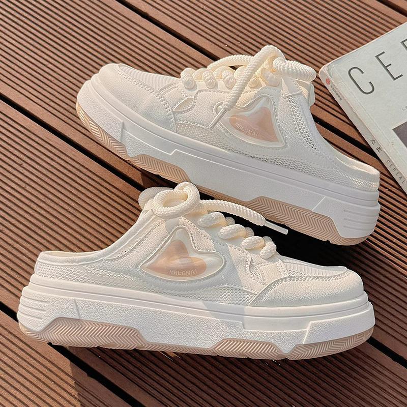 Ddmyoutdoor Summer Half Slippers For Women New Breathable Thin Mesh Thick Sole Casual Slip On Lazy White Shoes Outdoor Shoes