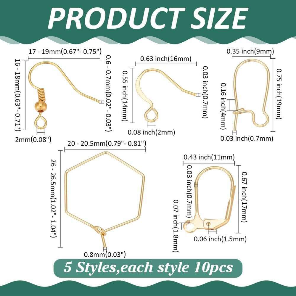 Gold Plated Hooks 5 Style Leverback French Earring Hook Wir Thread Fish Ear Findings for Women DIY Dangle Jewelry Making Accsori