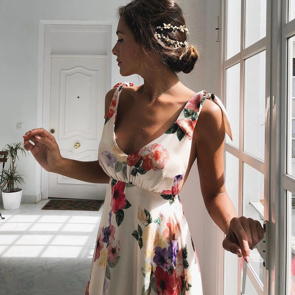 Boho style long dress Beach holiday halter maxi print Summer slip womens dress 250611