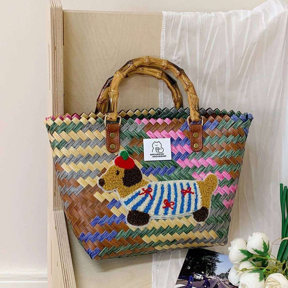 Women's Hand-Carrying Color Woven New Fashion Large Capacity Shoulder High-Grade Seaside Vacation Beach Bag