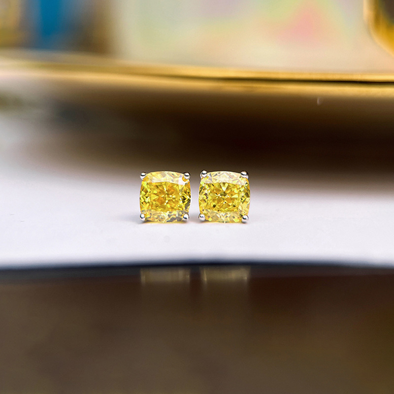 Choucong Sweet Cute Stud Earrings Simple Fashion Jewelry Classical 4 Claw 5A Yellow Zircon 925 Sterling Silver CZ Diamond Solitaire Party Women Girls 