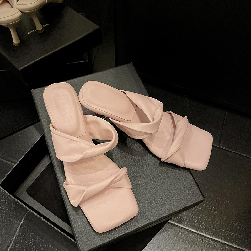 Ddmyoutdoor Fairy Style Sandals Outdoor New Open Toe Thin Heel Pleated Strap Backless High Heels For Women Outdoor Shoes