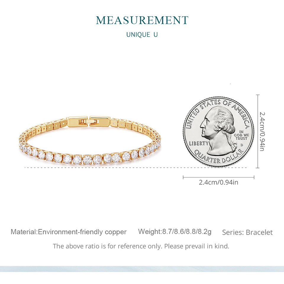 WOSTU Tennis Chain Bracelet For Women Fashion Cubic Zircon Crystal Silver Gold Rose Gold Color Wedding Party Jewelry Accessories 250610