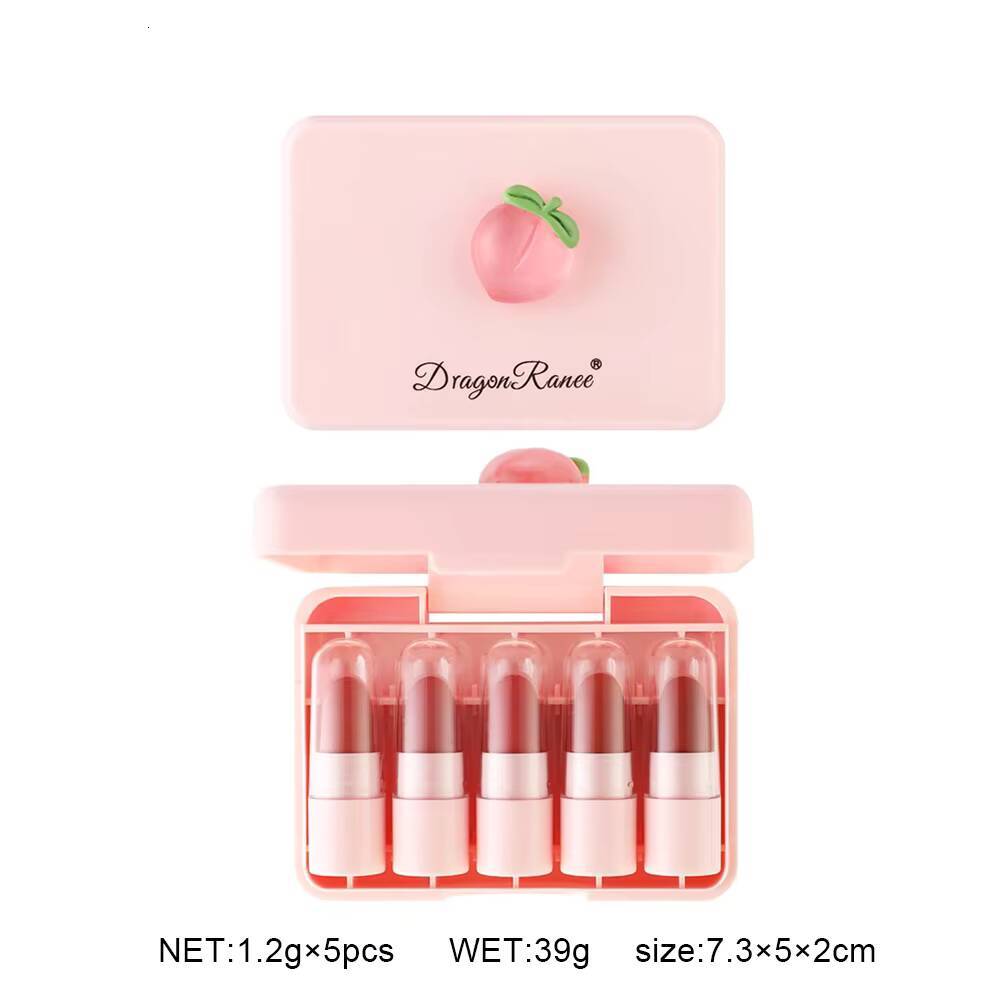 Five Set, Long-Lasting Matte, Suitable for All Skin Types, Non-Fading Delicate Fruity Texture, Portable Travel Size Makeup Lipstick happy