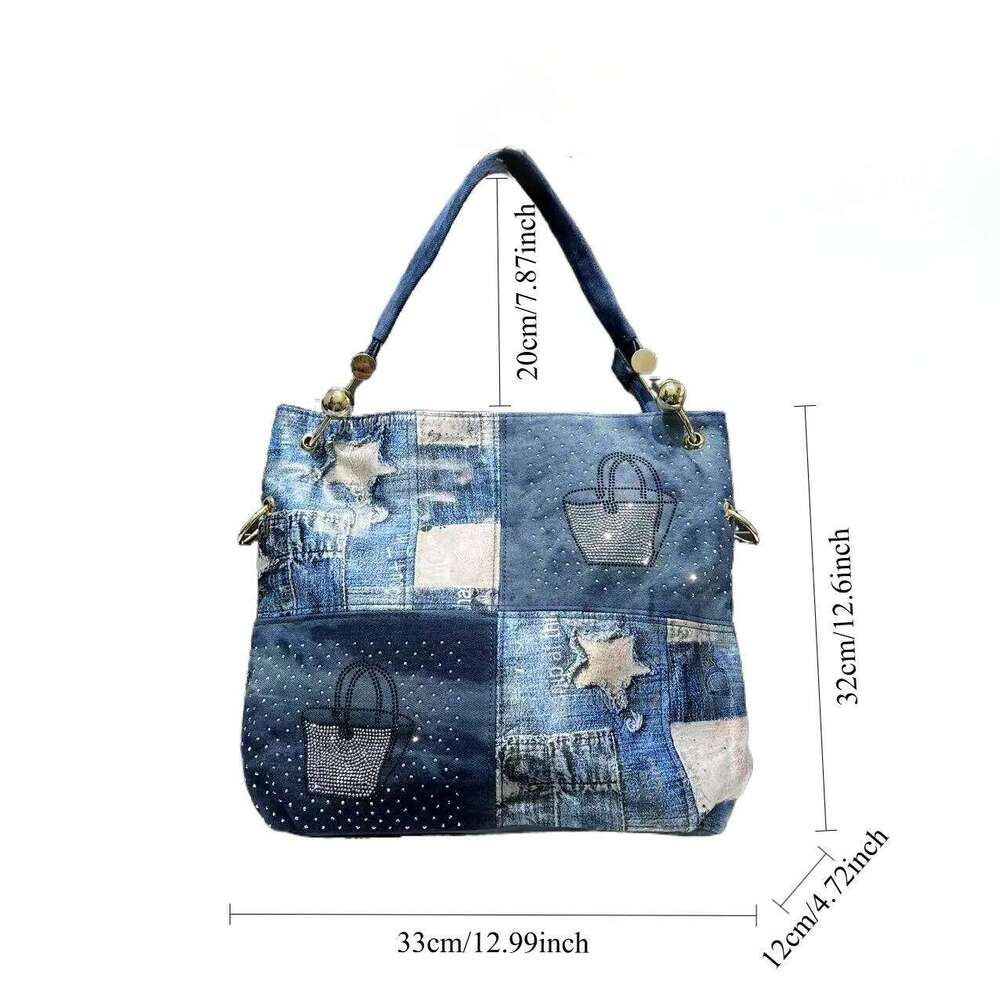 Ladies' Fashion Gradient Wash Damaged Handbag Large Capacity Splicing Dia Jewelry Tote Bag