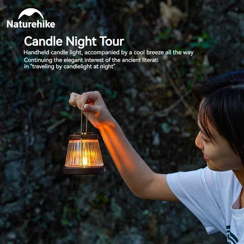 Naturehike Walnut Candle Lamp Outdoor Camping Garden Retro Hanging Lighting Atmosphere Holder Lantern Windproof Home Dinner Lamp W250613