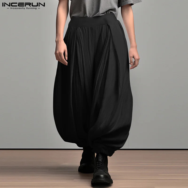 Men Wide Leg Pants Solid Color Elastic Waist Loose Casual Trousers Men Oversize Streetwear Fashion Long Pants S-5XL INCERUN 250529
