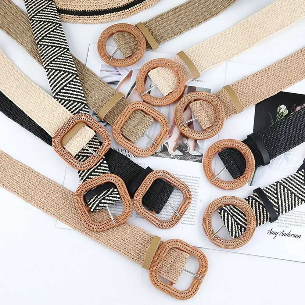 Fashion Bohen Waist Belt Wide Braided Waistbelt Wen Straw Belt Buckle Elastic Fem Straw Waist Belt X250614
