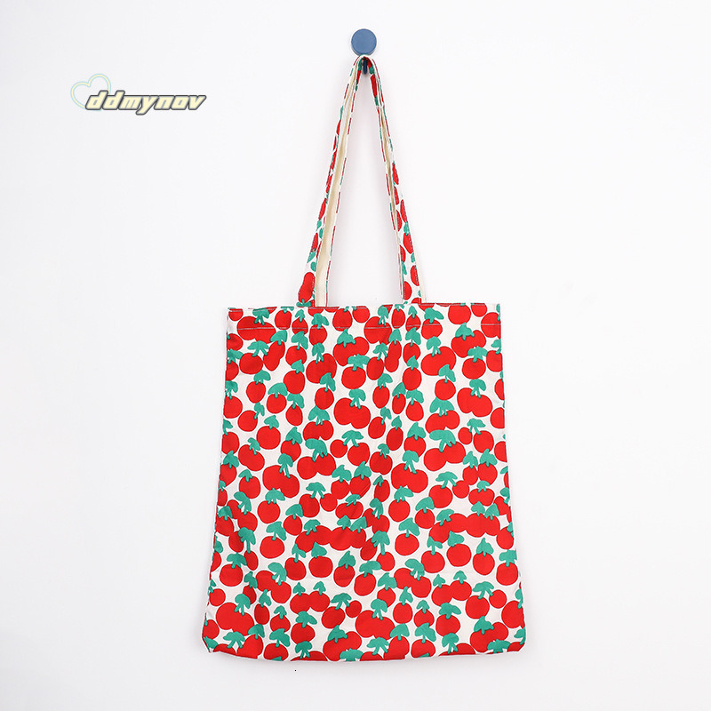 Summer New Printed Tote Little Cherry Large Capacity Canvas Niche Shoulder Bag ddmynov