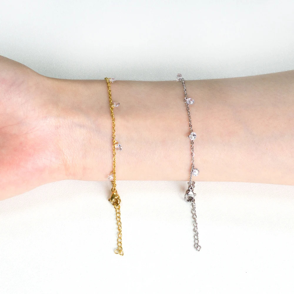 LUXUSTEEL Stainless Steel Bracelets For Women Gold Plated Silver Color Charm Cubic Zirconia Link Chain Bracelets Pulsera Collier 250610