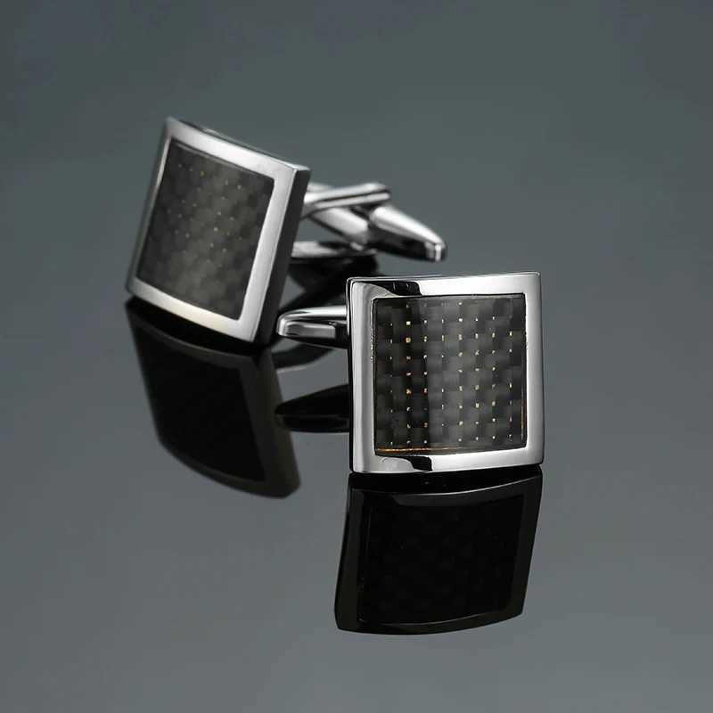 Mens French shirt cufflinks copper material with square curved surface and black carbon fiber cufflinks jewelry wholesale XJ250614