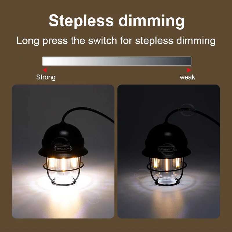 LED Camping Lamp Retro Hanging Lamp Portable Stepless Dimming Camping Tent Light Waterproof Rechargeable Outdoor Lantern W250613