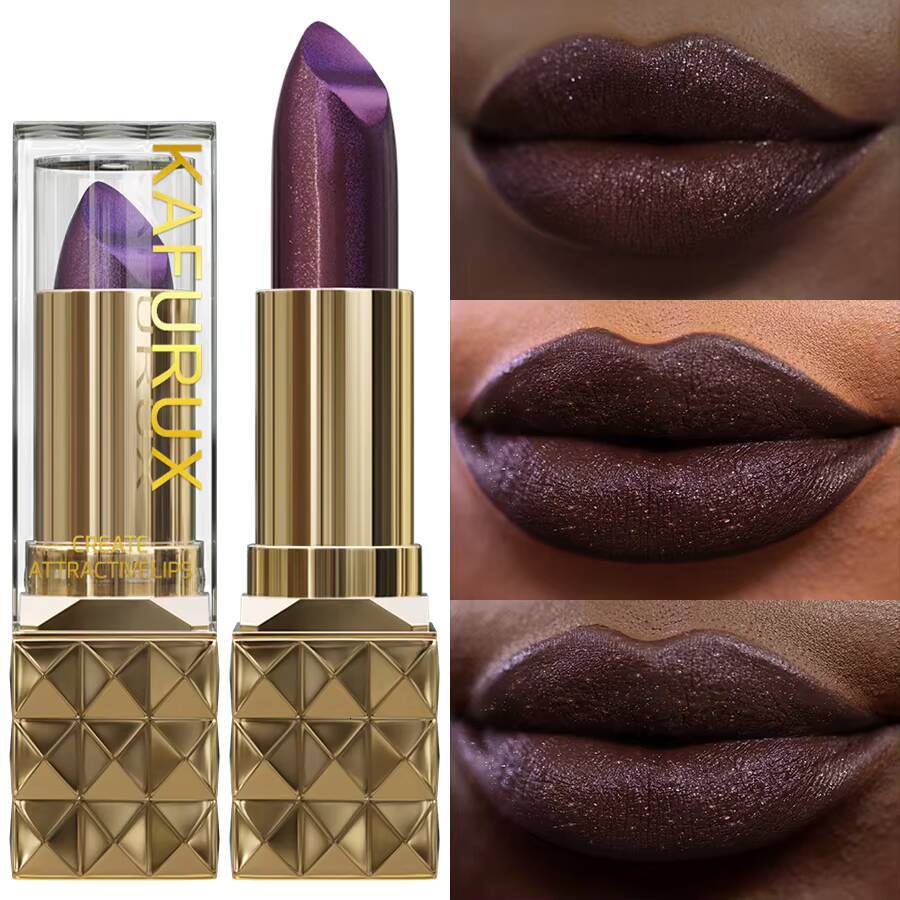 1pc Sexy Glitter Shiny Red Lipstick Pearlescent Tint, Long Lasting Senior Matte Lip Makeup Gifts for Women Metallic lip happy