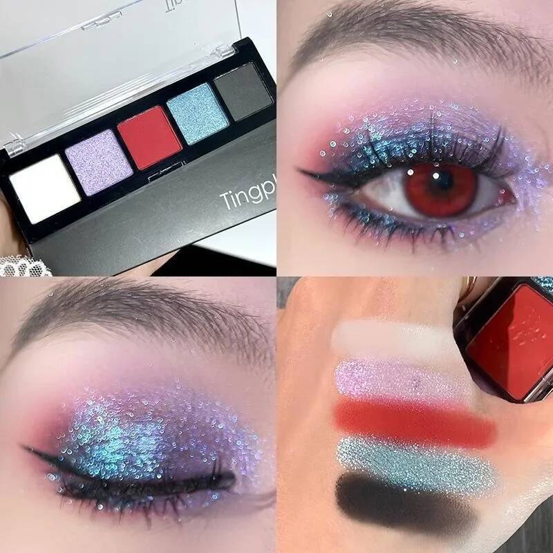 5 Colors Dark Night Black Red Palette Glitter Matte Pearlescent Shimmer Shinny Eye Pigment Eyeshadow Cosmetic Makeup