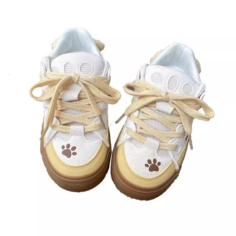 Ddmysports Milky Yellow Niche Design Bread For Women Autumn Winter Thick Sole Student Versatile Skate Cute Pudding Dog Shoes Outdoor Shoes