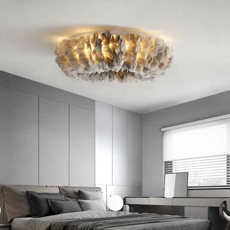 Nordic LED Ceiling Light Feather Light Decoration Bedroom Simple Warm and Romantic Childrens Living Room Lighting Ceiling Light XJ2500613