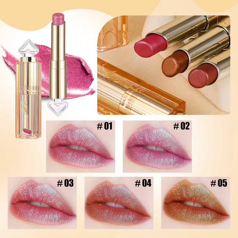 Waterproof Shimmer Matte Texture Pearlescent Glitter Velvet 24H Long Lasting Diamond Lipstick Women Makeup 1PCS happy