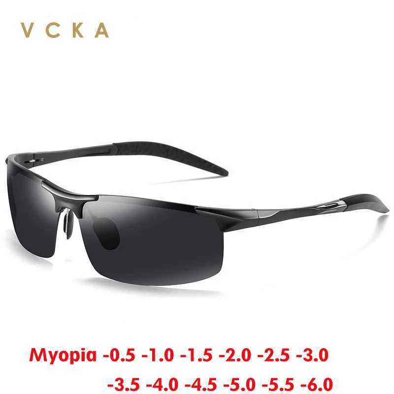 VCKA Aluminum Magnesium Half Frame Myopia Sunglasses Women Sports Men Drive Polarized Custom Prescription Goggles -0.5 to -6.0 Z250614