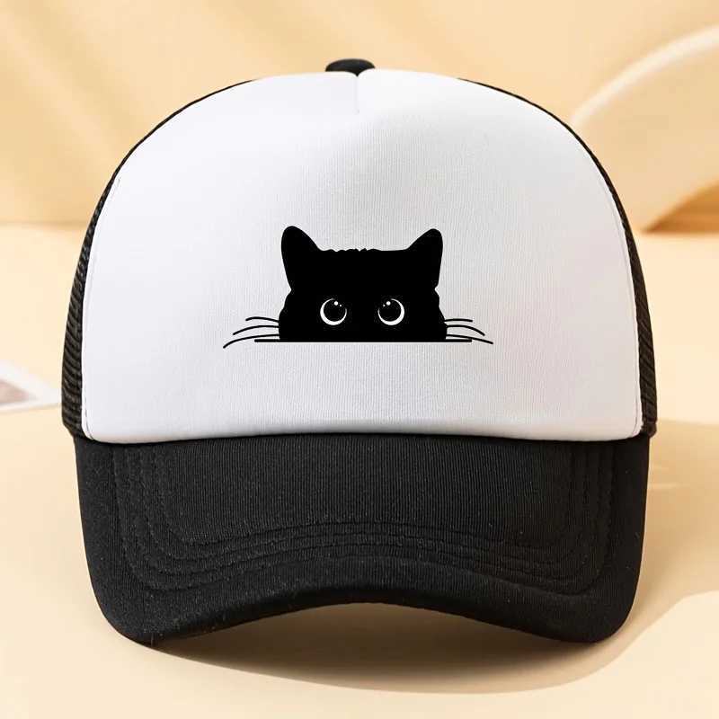 Cute cat printed baseball net hat versatile for outdoor travel in summer mens and womens daily decoration W250614