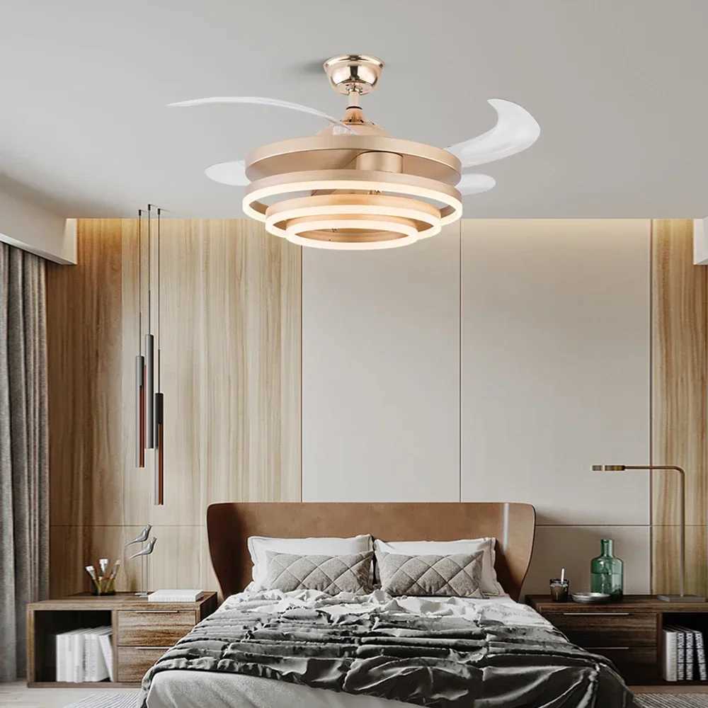 Ceiling Fans Modern Intelligent LED Ceiling Fans with 4 Retractable Blades LED Light With Remote Control Dimmable for Bedroom W250613