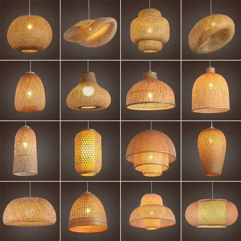 Bamboo Pendant Lamp Rattan Light Hand Woven Chandelier Caf Restaurant Lighting Living Room Art Decor Hanging Lamp IndoorXJ2500613