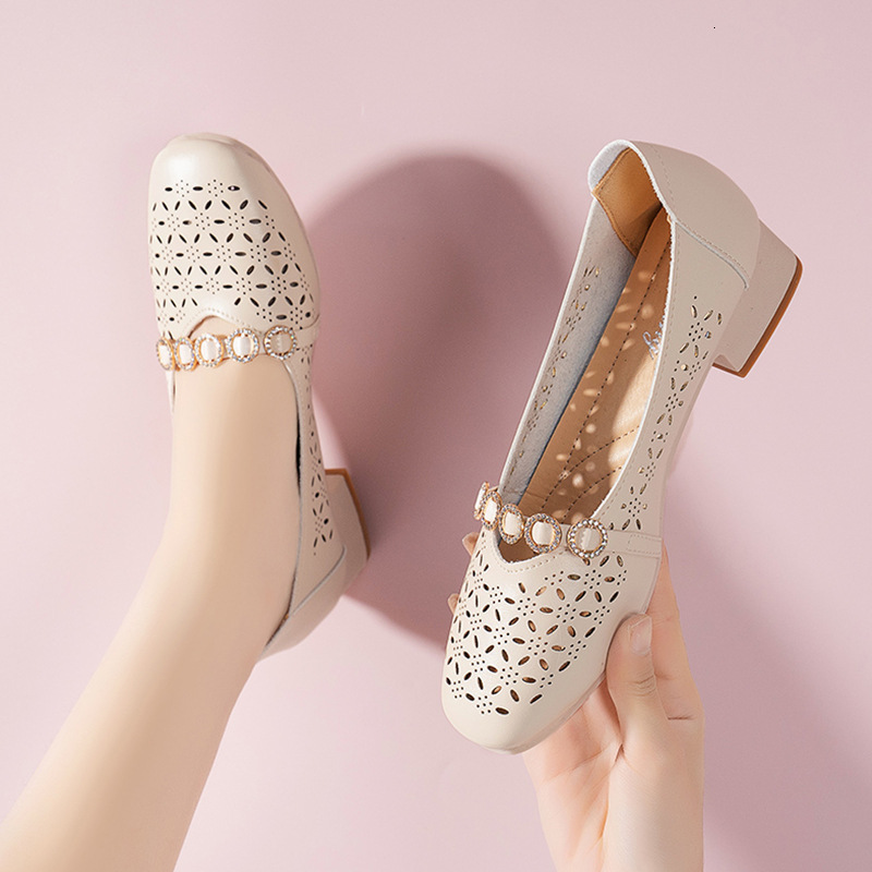 Ddmyoutdoor Openwork Shallow Mouth Single For Women New Spring Summer Thick Heel Round Toe Breathable Hole Shoes Soft Sole Comfortable Sandals Outdoor