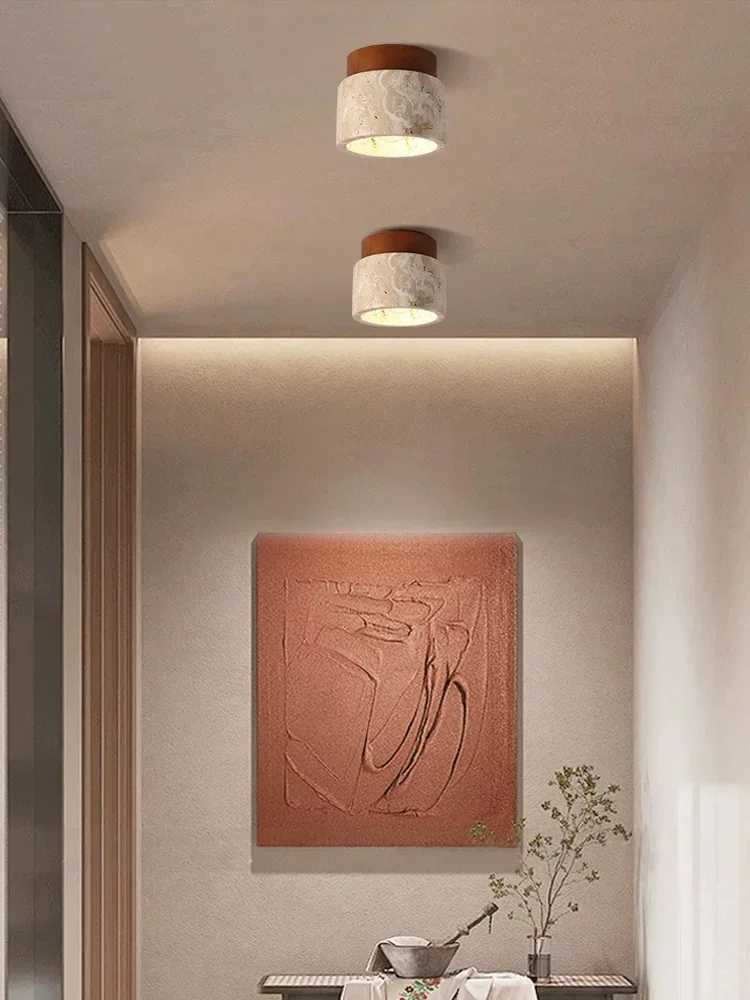 Wabi Sabi Yellow Marble Ceiling Light Lobby Entrance Corridor Balcony Restaurant Hotel Aisle Travertine Decorative Lamp XJ2500613