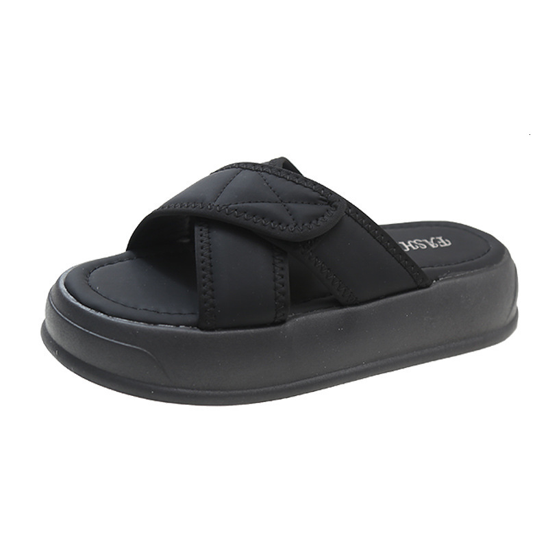 Ddmyoutdoor Black Women S Summer Outdoor Thick Soled Sandals New Flat Platform Slip On Lazy Slides Outdoor Shoes