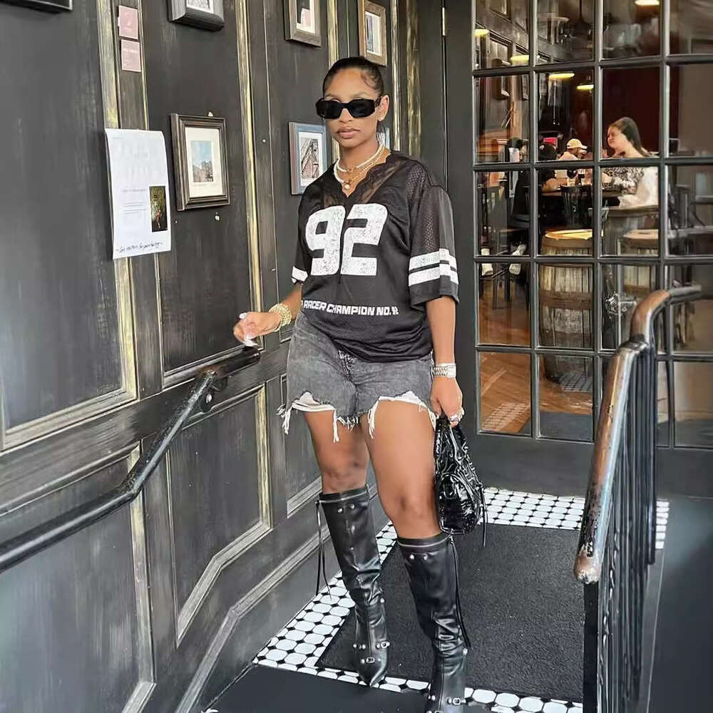 Summer New Loose Casual Street Style Girl Lace Patchwork V-Neck Short Sleeve Fashion T-Shirt B5