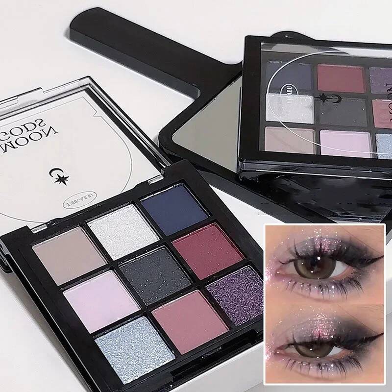 9 Colors Dark Punk d Eyeshadow Palette Black Purple Pearl Matte Brightening Lying Silkworm Fine Shimmer Earth Color Makeup