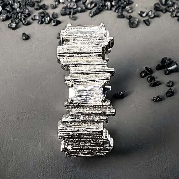 Elegant Irregular Rhodium Plated Twist Carving Opening Adjustable 925 Sterling Silver Broken Ice Moissanite Ring for Unisex