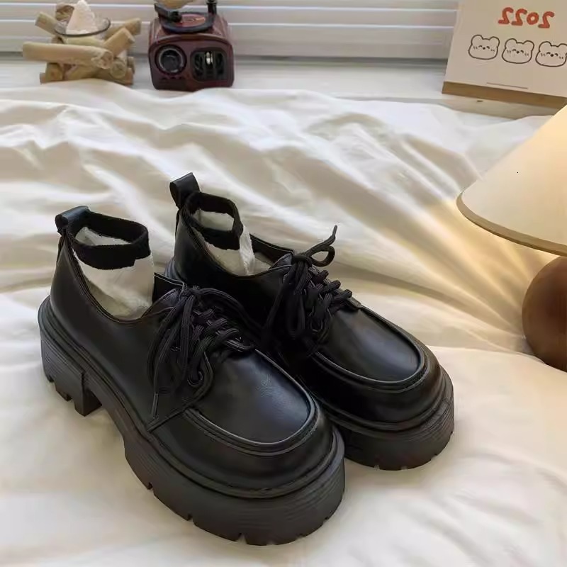 Ddmysports Spring British Style Black Thick Soled Platform Loafers For Women New Height Increasing Versatile JK Shoes Outdoor Shoes
