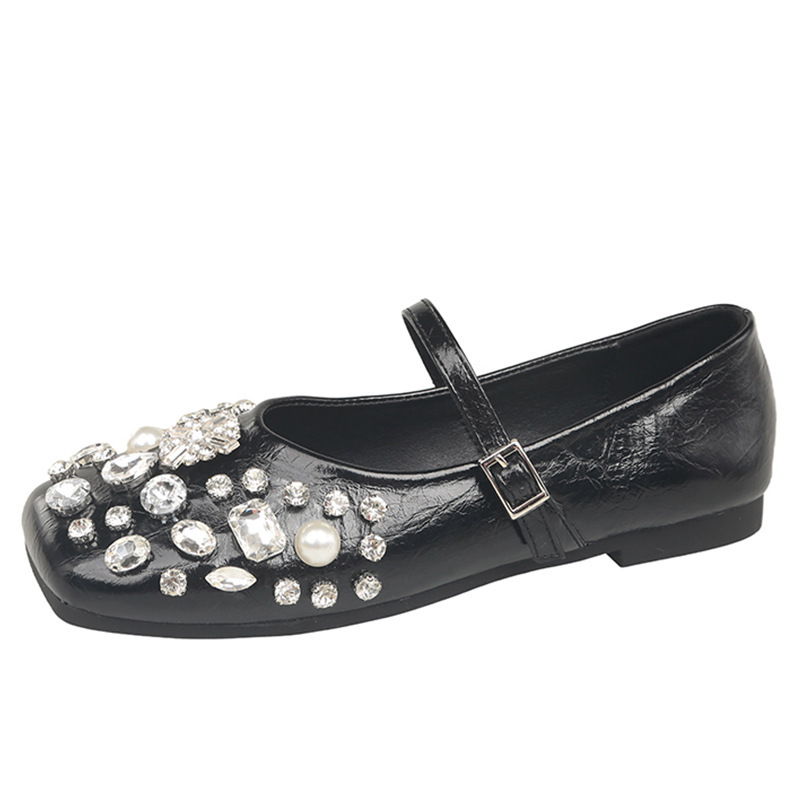 Ddmyoutdoor Ddmyoutdoor French Fairy Style Silver Rhinestone Mary Jane Spring New Square Toe Flat To Match Skirts Single Shoes For Women Outdoor Outdo