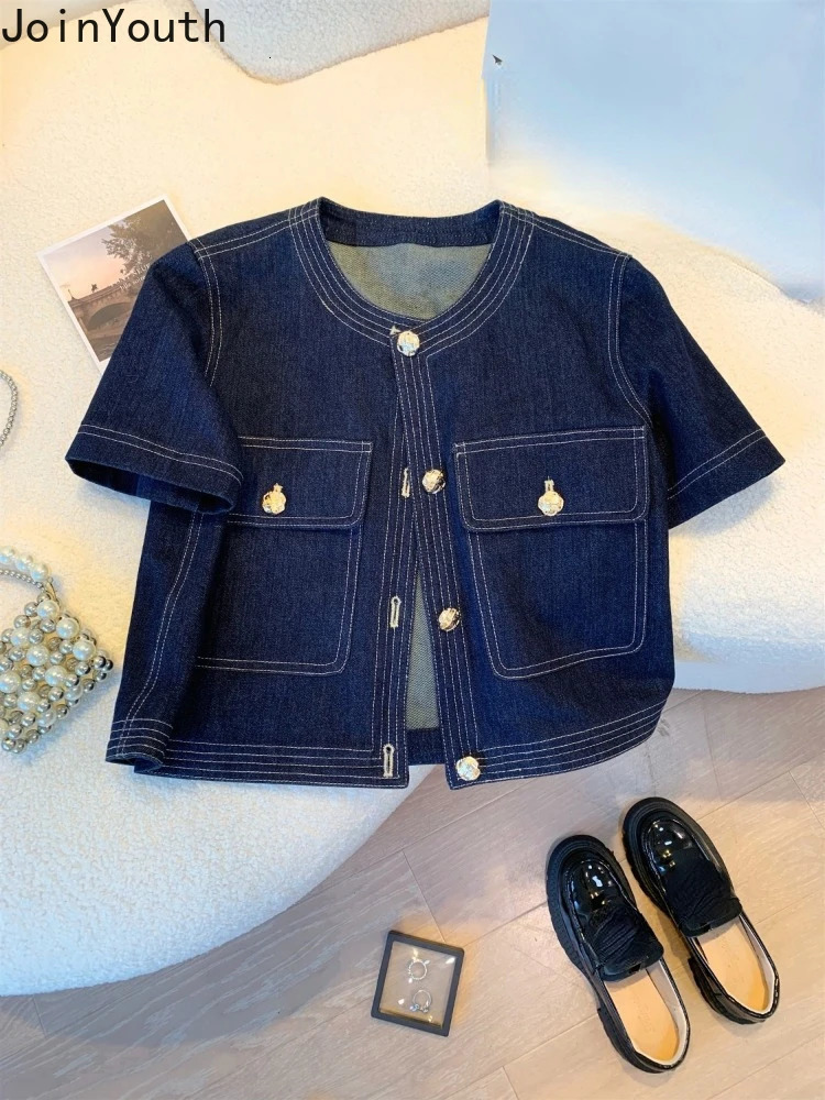 Streetwear Denim Jackets for Women Short Sleeve Summer Jean Jacket Outerwear Womens Fashion Vintage Coat Cropped Tops 250611