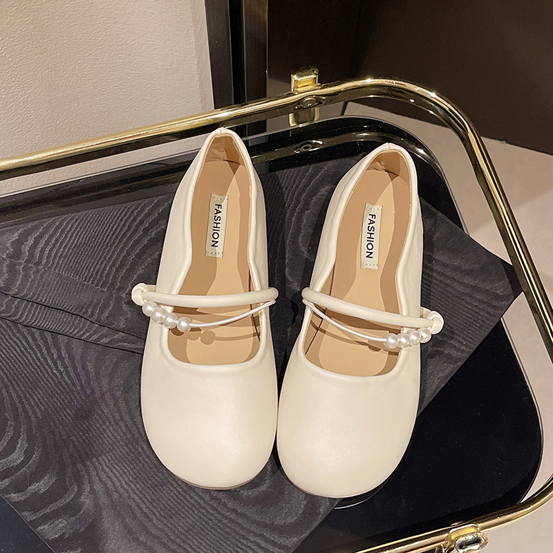 Ddmysports French Style Versatile Dress For Women New Summer Round Toe White Mary Jane Shoes Outdoor Shoes