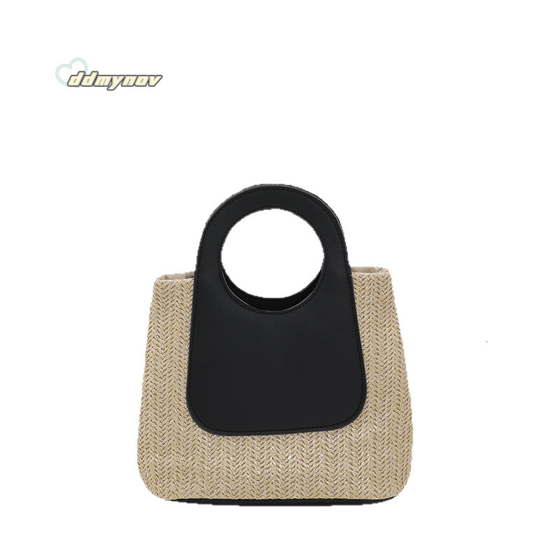 2024 Summer Color-Block Large Capacity Handmade Woven Bag Simple Fashion Single Shoulder Handbag ddmynov