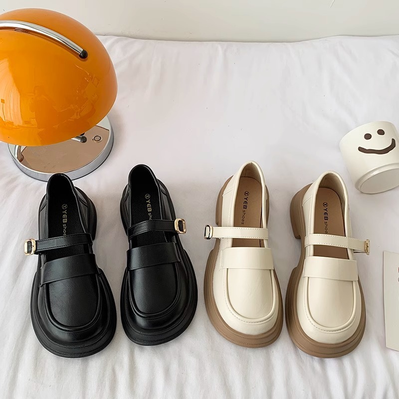 Ddmyoutdoor Versatile British Style Women S Leather Spring New Thick Sole Chunky Heel Fashion Casual Loafers Mary Jane Shoes Outdoor Shoes