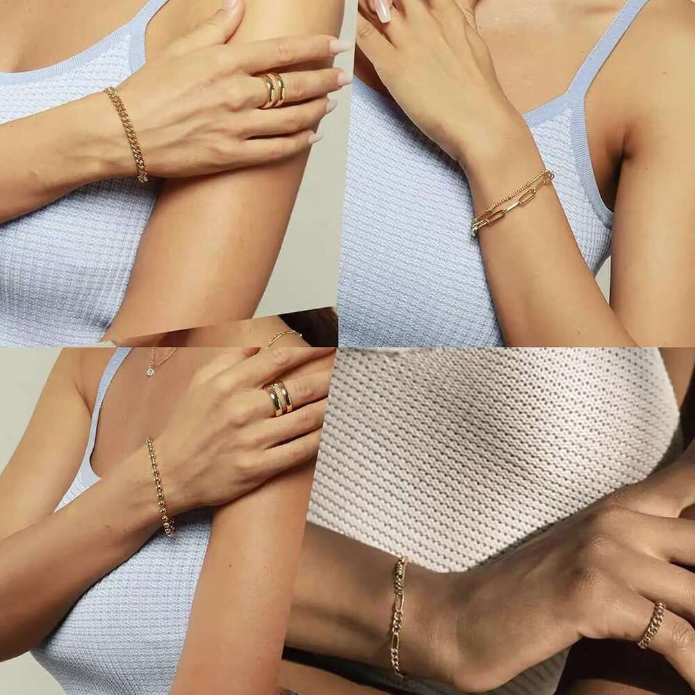 Exquisite Bracelet Set, Stackable 14k Genuine Gold Plated Jewelry Women's Fashion Accessories Glossy Gift Perfect Choice for Fashionable Women