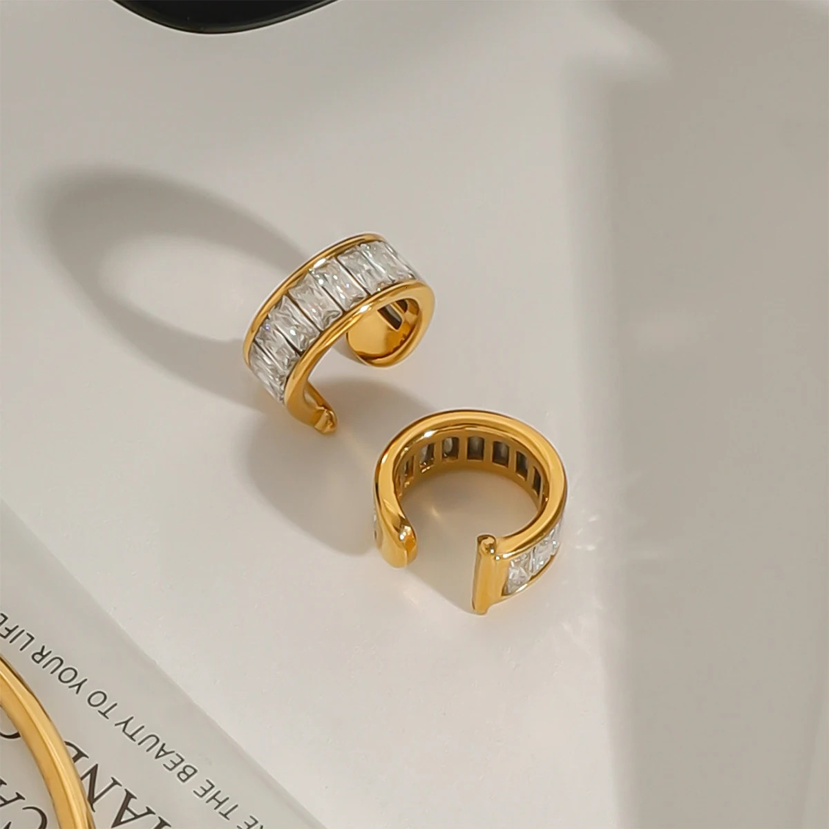 Youthway Gold Plated Stainless Steel Geometric White Zircon C-shape Ear Clips For Ladies Anti Allergic Elegant Trendy Jewelry 250610