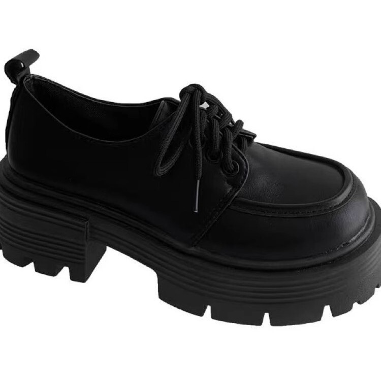 Ddmysports Spring British Style Black Thick Soled Platform Loafers For Women New Height Increasing Versatile JK Shoes Outdoor Shoes