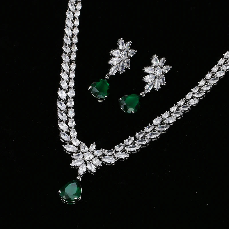 EMMAYA Romantic Trendy Flower Water Drop CZ Wedding Jewelry Sets For Brides Silver-color 250530