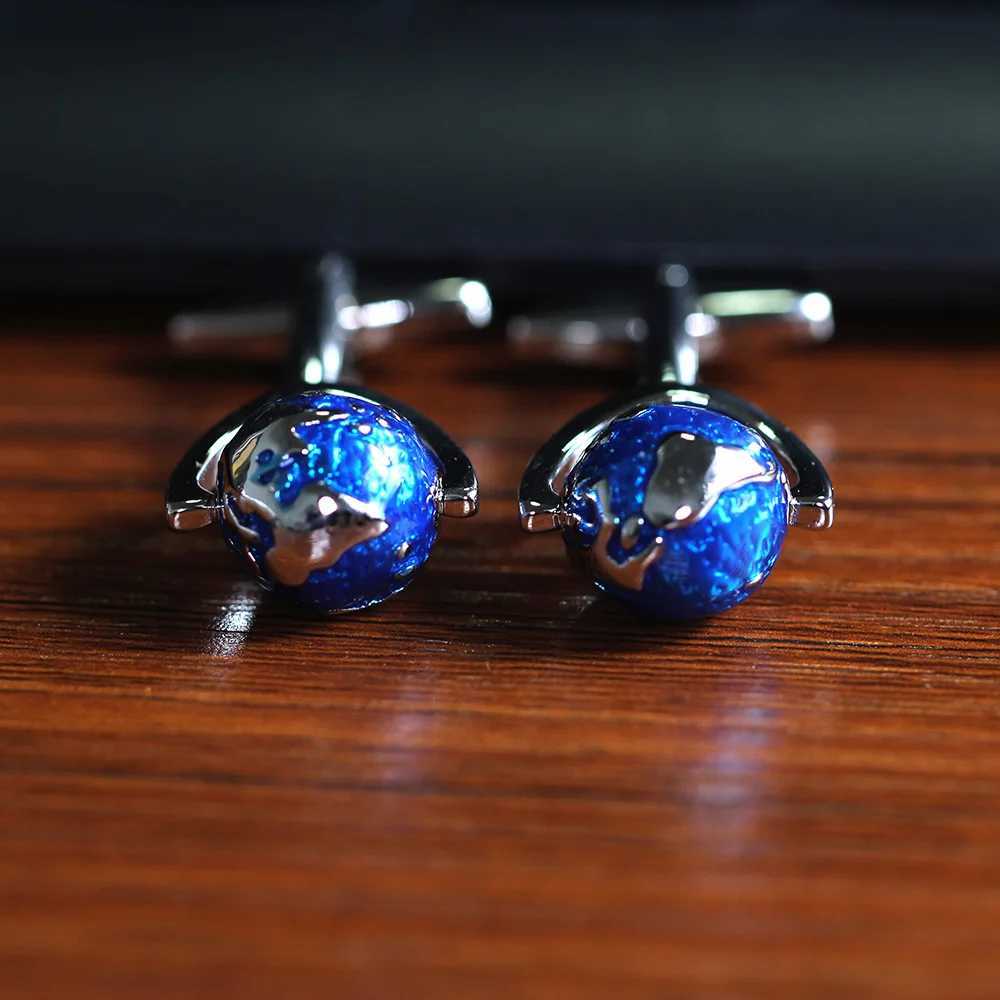 High quality blue rotatable globe mens shirt cufflink sLeeve French shirt cufflink giftXJ250614