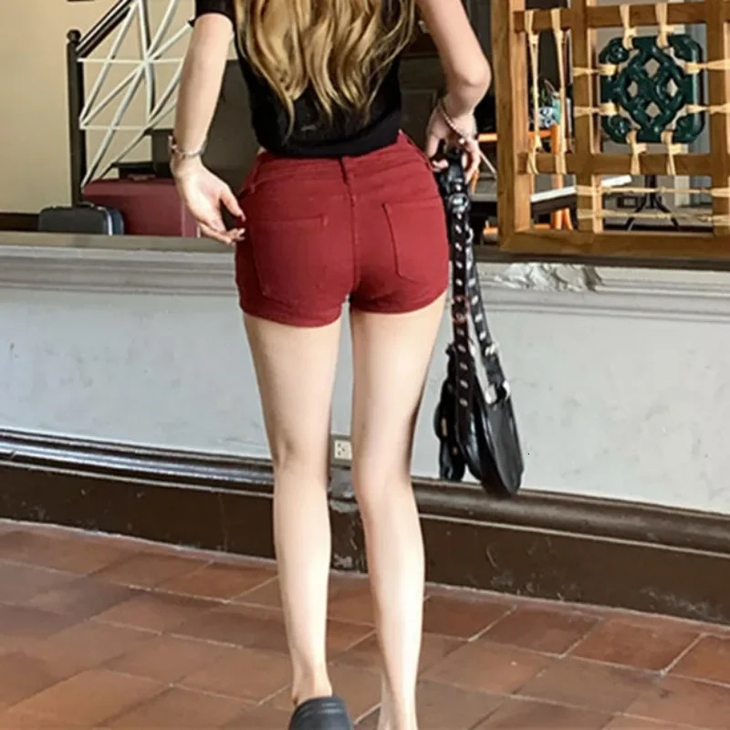 Classic Retro Red Womens Denim Shorts Y2k Harajuku Female Short Jeans Pants Wholesale Outfits Trend Low Price 250613
