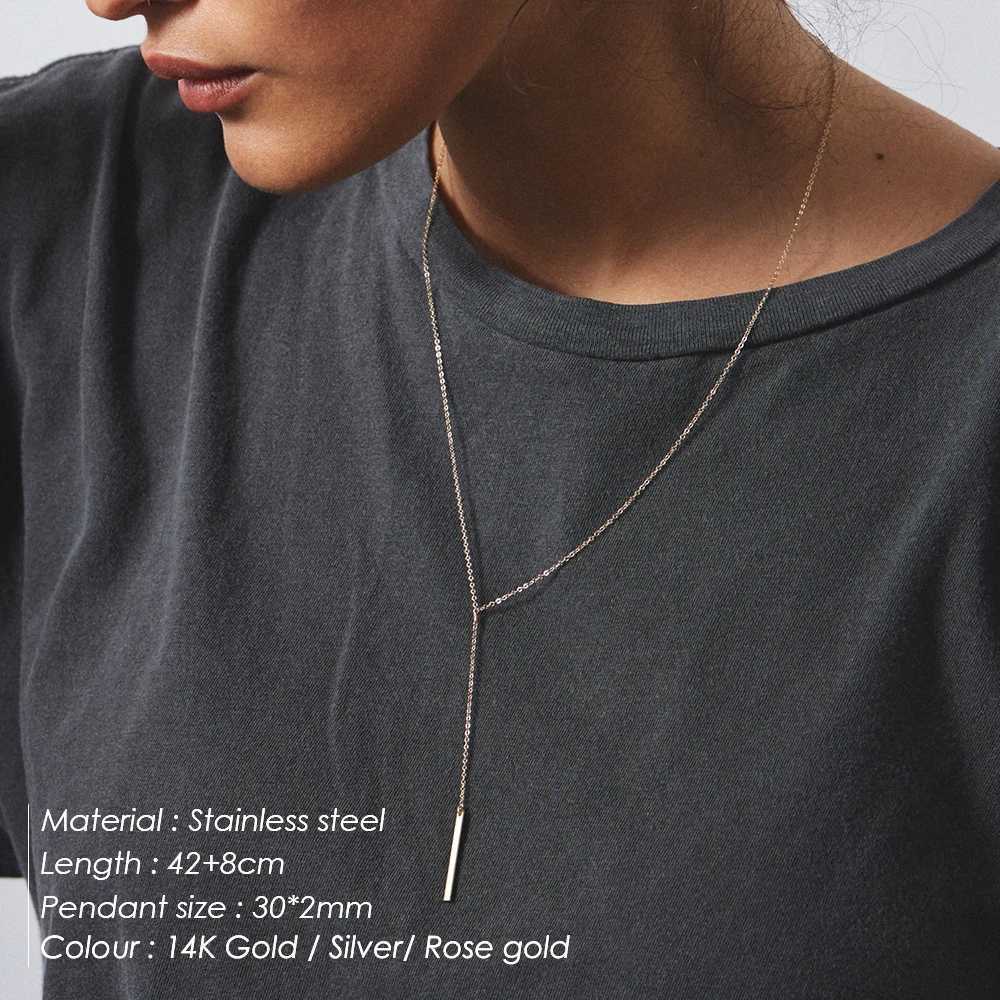 eManco Stainless Steel Y-shaped Vertical Bar Stick Necklace Clavicle Chain Z250614