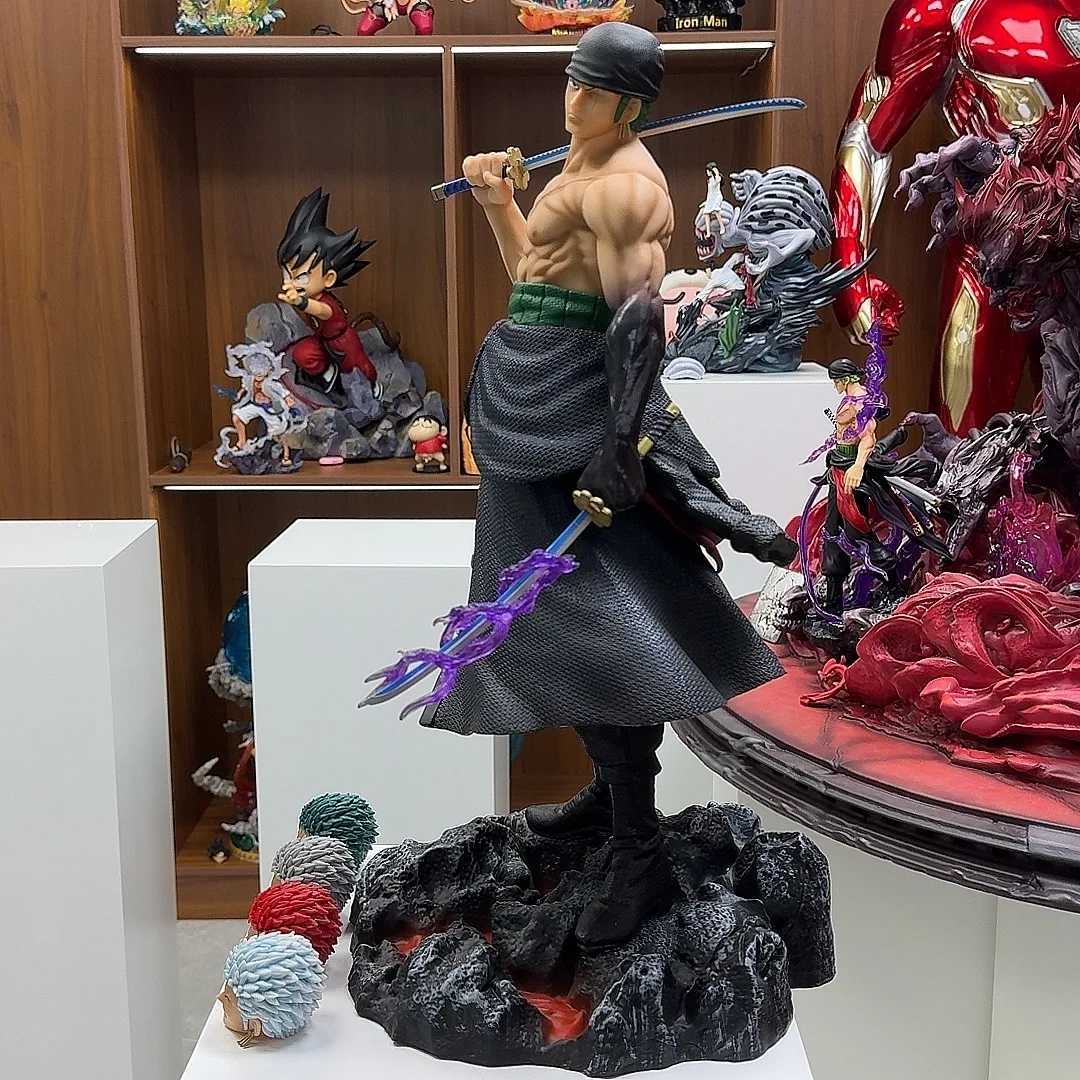 50cm One Piece Anime Carrying Knife Roronoa Zoro 5 Interchangeable Heads Collectible Statue Model Figure Ornament Adult Gifts XJ250614