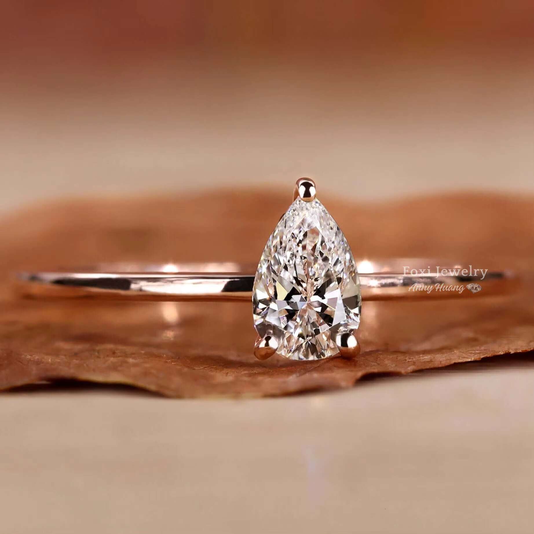 925 Silver Fine Jewelry 14K Yellow Gold Pear Shaped Lab Grown Diamond Engagement Ring for Women