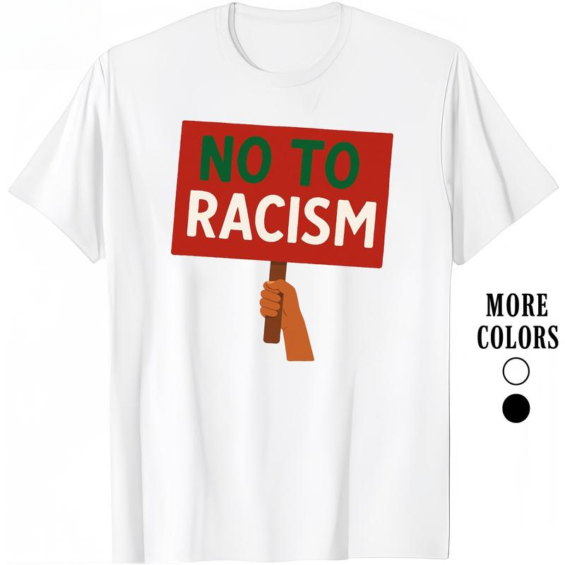 Fashion Men's T-Shirts - Cotton Graphic Tees with No To Racism Graphic T-ShirtCrewneck Casual Ideal for Everyday Wear Tropical Men's Gifts